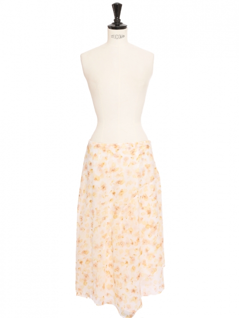 Yellow, orange and white pressed flower petal print fluid panel skirt Retail price $345 Size XS