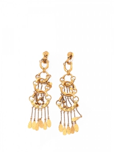QUINN Chandelier gold brass large hoop clip earrings with charms Retail price €620