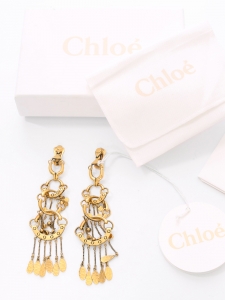QUINN Chandelier gold brass large hoop clip earrings with charms Retail price €620