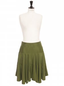Mid-length skirt in olive green satin cotton Retail price €990 Size M