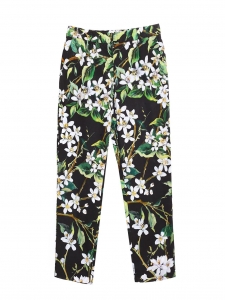 DOLCE & GABBANA Pantalon slim fit imprimé fleuri noir vert et blanc Prix boutique $675 Taille 34