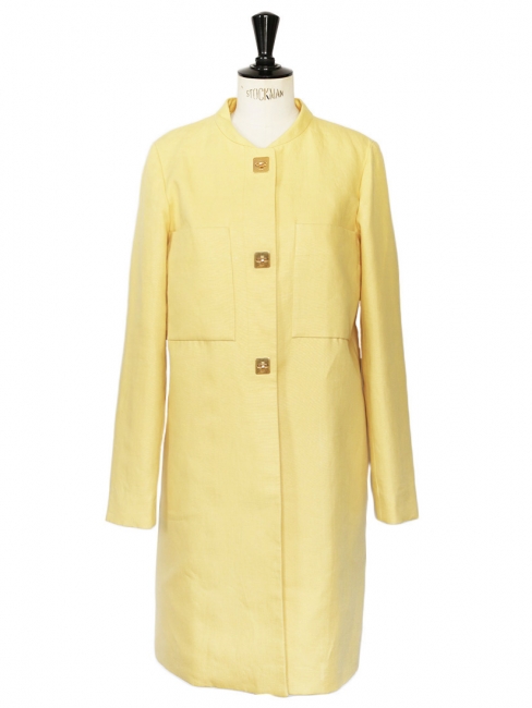 Lemon yellow hemp and silk coat with gold buttons Retail price €2750 Size 34