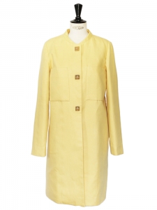 Lemon yellow hemp and silk coat with gold buttons Retail price €1495 NEW Size 36