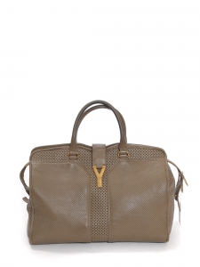 CHYC tote handbag in kaki grey perforated leather Retail price €1900