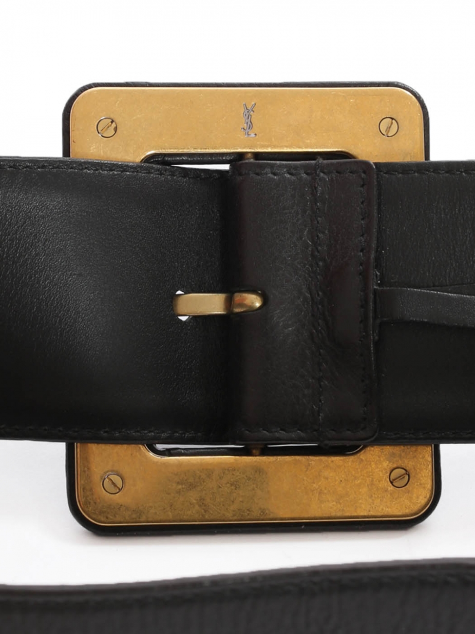 YSL Wide Leather Waist Belt Black Square Buckle Yves Saint  display picture 3