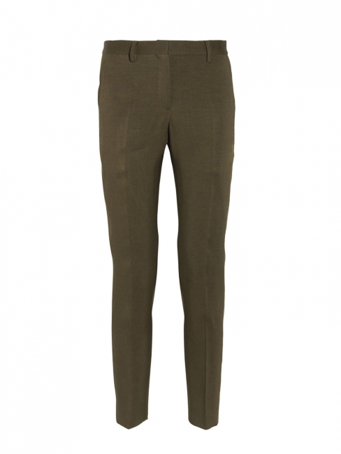 Khaki green wool and silk slim fit pants Retail price €635 Size 36