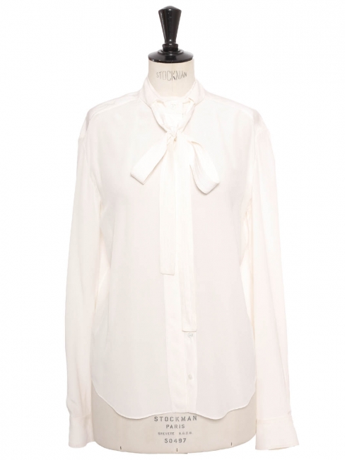 Chemise lavallière noeud au col en soie blanc ivoire Prix boutique 800€ Taille 36