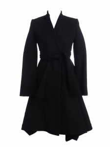 Black wool belted maxi coat Retail price €1400 Size 34