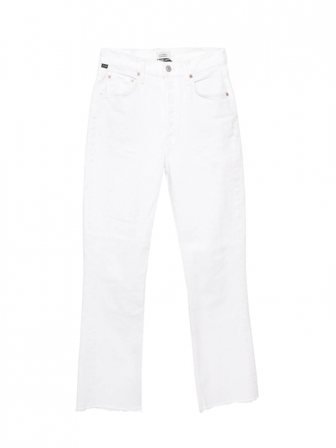 White cotton straight leg cropped jeans with frayed hem Retail price €340 Size 26