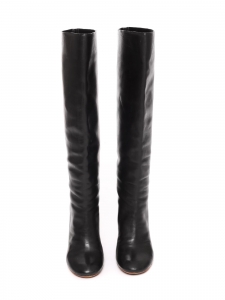 Black leather boots with wooden high heel Retail price €1000 Size 40