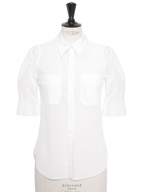 Chemise manches courtes en dentelle oeillet coton blanc Prix boutique 950€ Taille 36