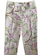 Pantalon droit beige imprimé fleurs de cerisier rose blanc vert Prix boutique $850 Taille XS