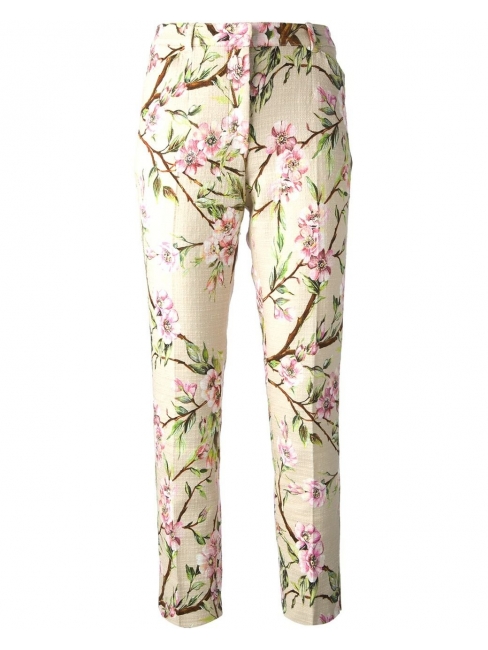 Slim fit black green and white floral print pants Retail price $675 Size XS
