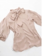 Short-sleeved Lavallière collar blouse with dusty rose satin bow Retail price $1100 Size 36