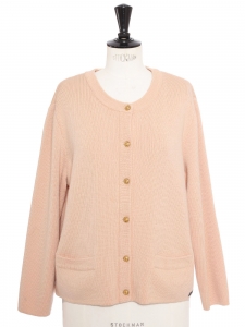 Powder pink heavy wool crew neck cardigan with gold buttons Retail price €205 Size M