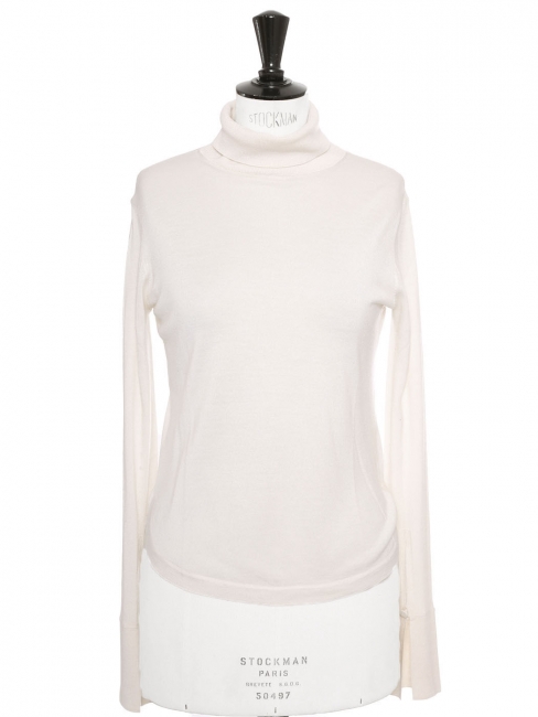 Turtle-neck sweater in cream white wool, silk, and cashmere blend Retail price €1000 Size S.
