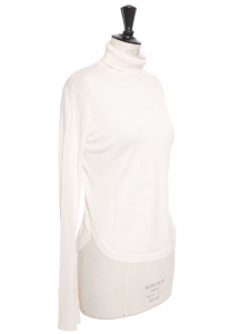 Roll-neck sweater in cream white wool, silk, and cashmere blend Retail price €1000 Size S.