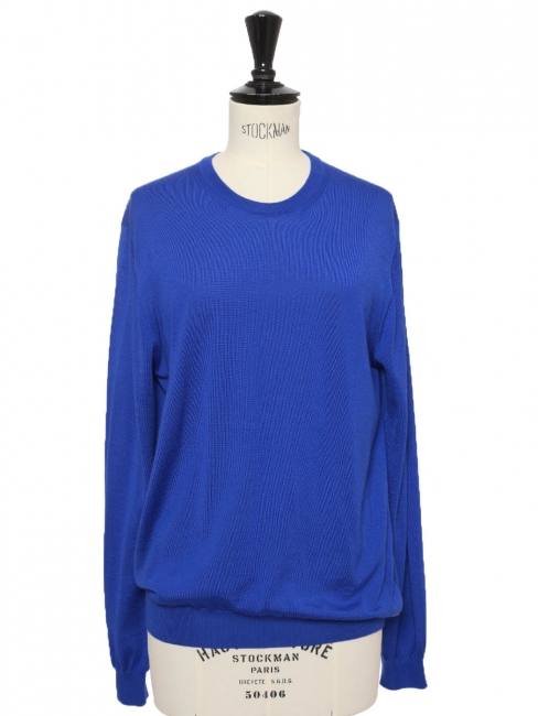 Bright royal blue cashmere wool and silk crew neck jumper Retail 630€ Size M/L