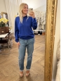Bright royal blue cashmere wool and silk crew neck jumper Retail 630€ Size M/L