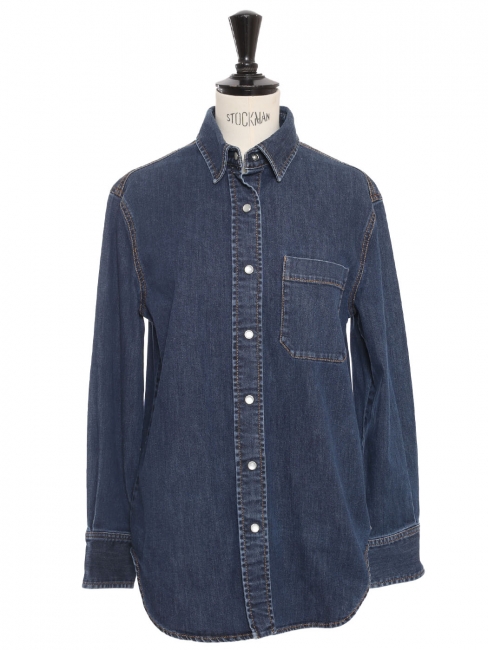 Chemise manches longues en jean bleu brut boutons nacrePrix boutique 675€ Taille XS