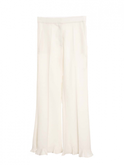 Cropped Ruffled cream white Wool-blend Flared Trousers Retail price £625 Size 38