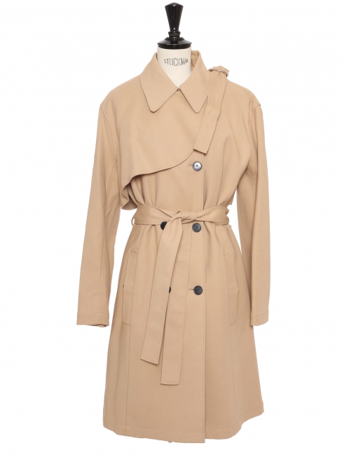 Beige cotton canvas gabardine double breasted belted trench coat Retail price 4000€ Size 38