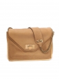 Sally light tan brown grained leather shoulder bag with gold brass chain and frame Retail price €1500