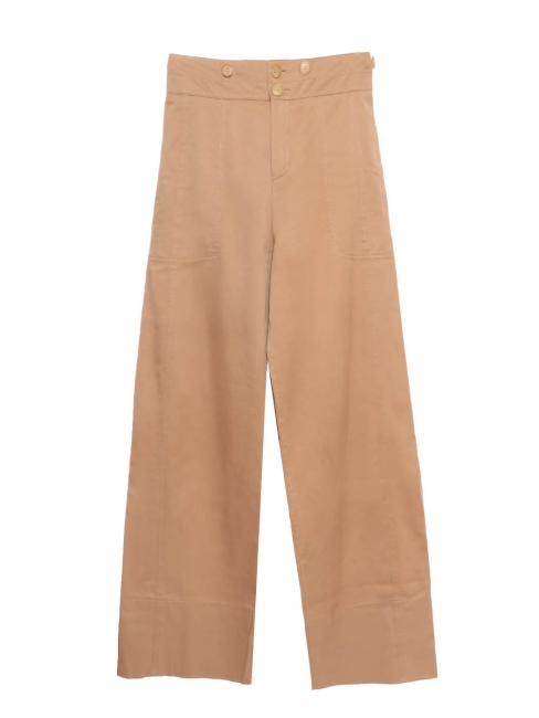 Camel brown cotton high-waisted flared trousers Retail price €1200 Size 36/38