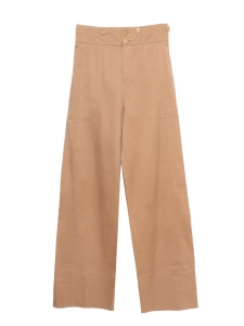 Pantalon taille haute jambe évasée en coton marron camel Prix boutique 1200€ Taille 36