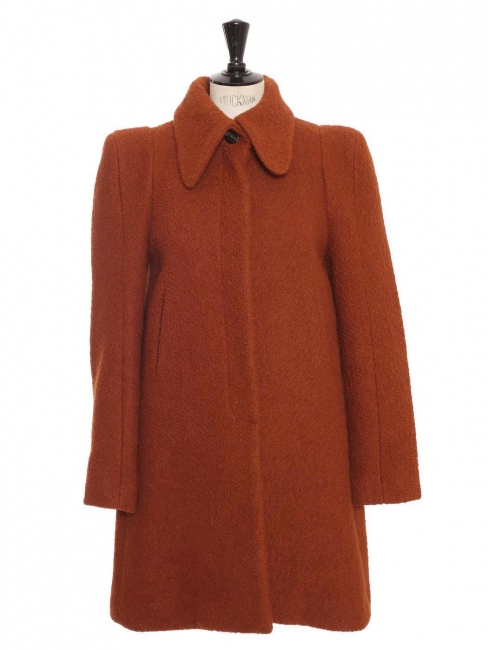 Terracotta red curly wool seventies-style collar flared coat Retail price €3000 Size 36/38