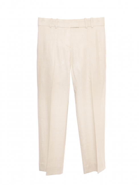 Straight trousers in woven beige silk Size 42 Retail price €1250 Size 42