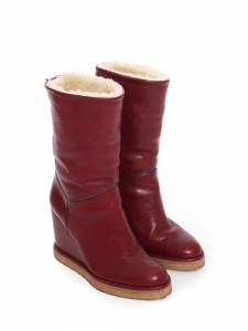 Bottes compensées en cuir bordeaux et shearling blanc crème Prix boutique 1000€ Taille 37