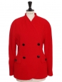 Fitted double-breasted jacket in vibrant red cashgora and virgin wool with black buttons Retail price €1200 Size 36/38