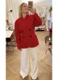 Fitted double-breasted jacket in vibrant red cashgora and virgin wool with black buttons Retail price €1200 Size 36/38