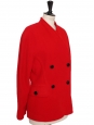 Fitted double-breasted jacket in vibrant red cashgora and virgin wool with black buttons Retail price €1200 Size 36/38