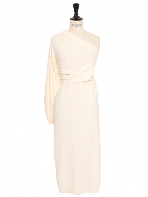 Asymmetric one-sleeve belted dress in cream white knit Retail price €725 Size XS/S