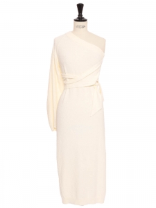 Robe asymétrique une manche ceinturée en maille blanc crème Prix boutique 725€ Taille XS/S