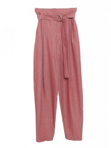 Pantalon large avec ceinture chiné rouge et blanc laine et mohair Prix boutique 950€ Taille 40