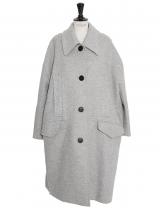 Round neckline light grey wool oversized coat Retail price €3500