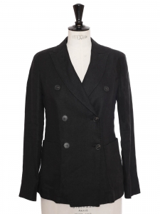 Double-breasted black linen blazer Retail price €340 Size XS
