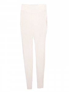Pantalon en maille côtelée stretch blanc crème Prix boutique €750 Taille XS