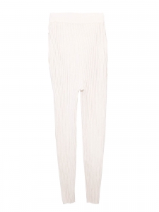 Pantalon en maille côtelée stretch blanc crème Prix boutique €750 Taille XS