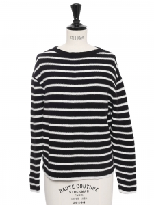 Breton style black and white striped cotton knit sweater Size XS/S