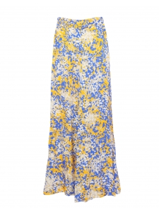 Pantalon taille haute fluide en crêpe imprimé bleu roi,  jaune, et blanc Prix boutique €750 Taille XS