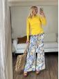 High-waisted fluid trousers in royal blue, yellow, and white printed crepe Retail price €750 Size XS