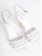 Heeled white leather sandals embroidered with flowers and pearls Retail price €1500 Size 37