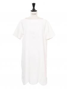 Robe "Scalloped" manches courtes droite en lin blanc Prix boutique 1200€ Taille 38