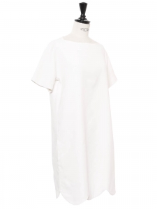Robe "Scalloped" manches courtes droite en lin blanc Prix boutique 1200€ Taille 38
