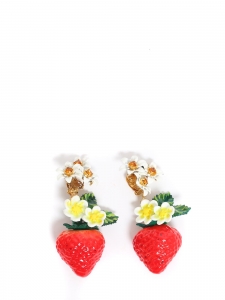 Green yellow and red strawberry fruit crystal embellished drop earrings Retail price $995