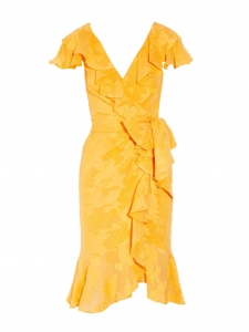 Sunflower yellow ruffled georgette jacquard flower dress Retail price €2300 Size 36